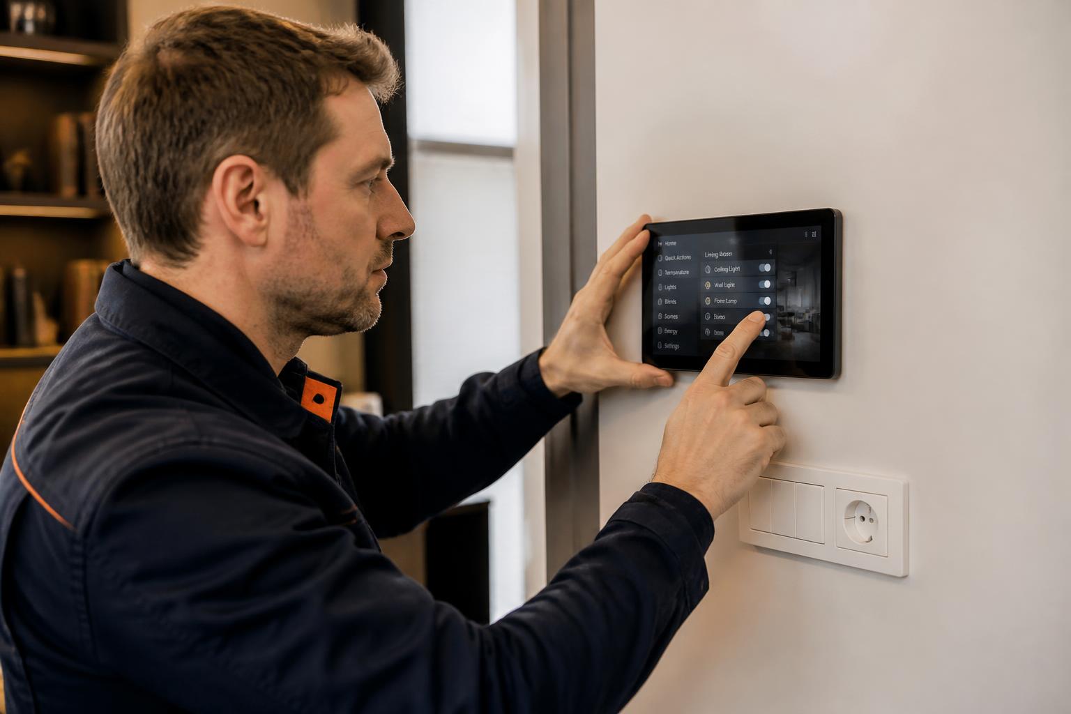 Bedieningsscherm van een domotica-installatie aan de muur